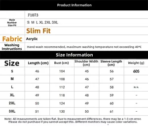 Detailed size chart for faux fox fur jacket with measurements from size S to 3XL