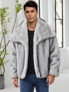 Giacca di lusso in ecopelliccia da uomo in grigio nero bianco con ampio risvolto