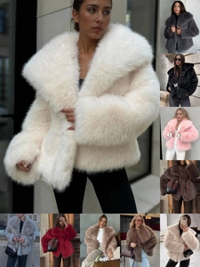 Women Luxury Faux Fur Coat Winter Warm Short Faux Fox Fur Jacket Elegant Large Lapel Shaggy Plush Outerwear Top