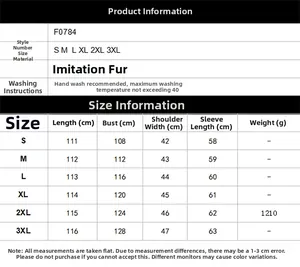 Size chart for faux fur coat featuring detailed measurements from S to 3XL for women