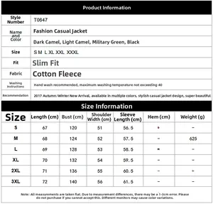Detailed size chart for women's short casual jacket with measurements from S to 3XL