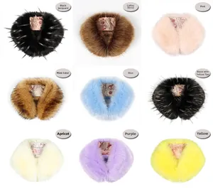 Detailed overview of nine colorful faux fur collars featuring rich plush textures and satin lining