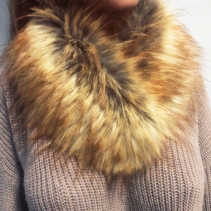 Faux fox fur scarf in brown gradient finish for women winter fashion neck warmer