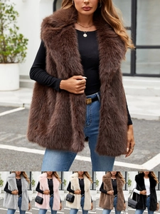 Fashion Women Faux Fur Vest Sleeveless Warm Winter Waistcoat Jacket Large Lapel Solid Color Coat For Commute Daily Wear