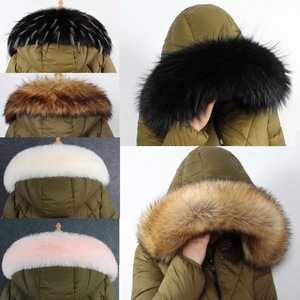 Détail montrant diverses options de col en fausse fourrure pour parkas matelassées