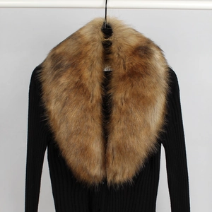 Detail showing the fluffy texture and soft sheen of the brown faux fur shawl collar