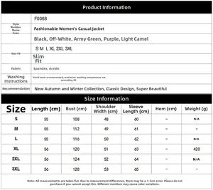 Detailed size chart for women faux shearling coat including bust and shoulder dimensions
