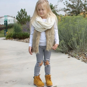 Chaleco de Piel Sintética para Niñas Otoño Invierno Sin Mangas Cálido Felpa Ropa para Niños Streetwear Camel T0631