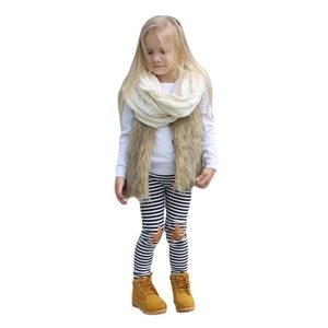 Chaleco de piel sintética para niños con bufanda de punto y leggings con parche de estrella