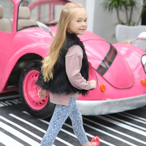 Ensemble d'automne 3 pièces pour filles avec gilet en fourrure, haut rose et legging