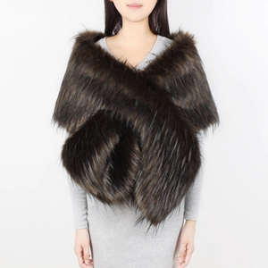 Elegant dark brown faux fur shawl wrap with cross design for bridal and evening wear