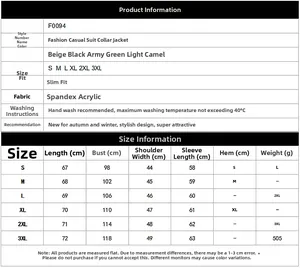 Detailed size chart for women's faux fur coat featuring blazer collar and measurements