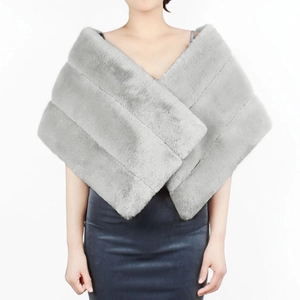 Élégante étole en fausse fourrure grise pour femme, idéale pour mariage et robe de soirée
