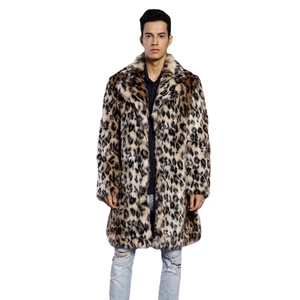 Manteau léopard en fausse fourrure pour homme avec col revers et coupe mi-longue tendance
