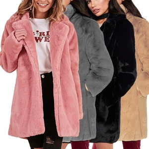 Women Faux Fur Coat Mid-Length Lapel Collar Thick Warm Solid Color Winter Outerwear Fashion Streetwear Overcoat For Ladies