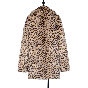 Women's leopard print faux fur coat with mid-length silhouette for autumn and winter