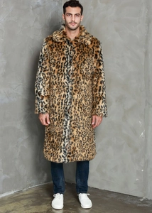 Macro shot of faux fur material showing the brown and black leopard print texture and collar