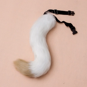 White faux fur fox tail accessory with adjustable strap for cosplay and parties