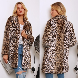 Élégant Manteau en Fausse Fourrure Imprimé Léopard pour Femme Mi-long Épais Chaud Manches Longues Veste Col Costume Mode Hiver