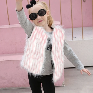 Gilet en fausse fourrure pour filles avec rayures dégradées roses et blanches pour l'hiver