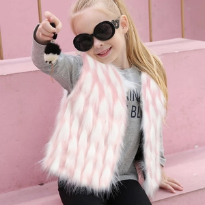 Gilet en fausse fourrure rose et blanc pour filles avec motif géométrique pour l'automne