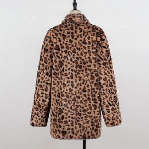 Manteau en fausse fourrure léopard pour femme avec col tailleur et coupe mi-longue classique