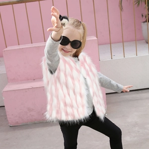 Gilet en fausse fourrure rose et blanche pour filles avec motif losange pour l'hiver