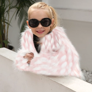 Pink and white spotted faux fur coat for girls with soft warm plush texture and stylish look