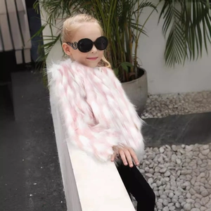 Pink and white striped faux fur cape for girls, stylish sleeveless plush autumn outerwear