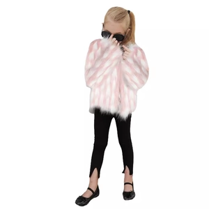 Pink and white striped faux fur coat for girls, warm winter outerwear for kids