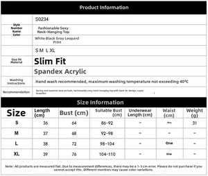 Guide des tailles pour le haut dos nu imprimé léopard avec mesures du S au XL
