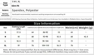 Size chart for lace lingerie set showing measurements in cm for sizes S to XL