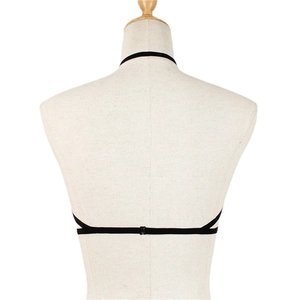 Black minimalist strappy elastic body harness lingerie top shown from the back view