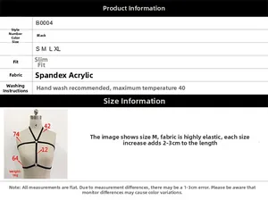 Size chart and measurement details for black elastic strappy bandage bralette top