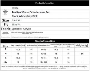 Detailed size chart for women's elastic lingerie set including S, M, L, XL measurements