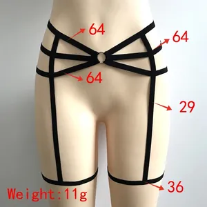 Harnais de corps sexy noir à brides multiples avec anneaux en métal et mesures