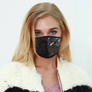Washable black sequin face mask with breathable ear-loop design for fashion protection