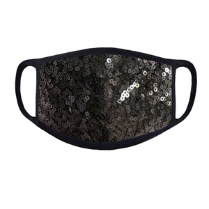 Washable black sun protection face mask with decorative sequins and breathable elastic earloops
