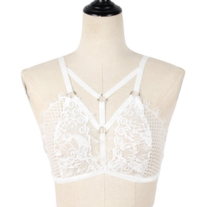 White lace bralette with triangle eyelash cups and sexy crisscross hollow front design