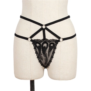 Sexy black lace panties with feather embroidery and elastic straps in a cutout design