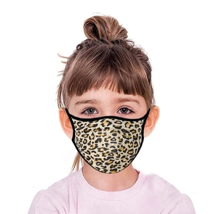 Detail of breathable leopard print protective face mask for children with ear loops