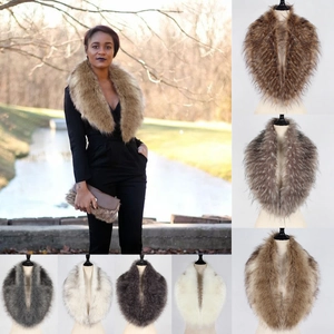 Women Elegant Fashion Faux Fur Shawl Collar Wrap Winter Warm Imitation Fox Fur Scarf Accessory For Coats Dresses