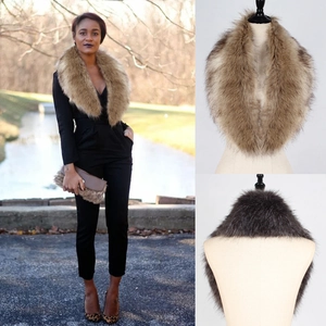 Faux fur collar shawl accessory in brown and dark grey for women's winter outfits