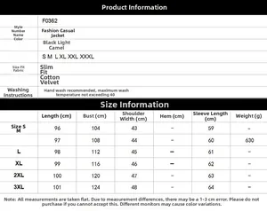 Size chart for women's long faux fur coat showing S-3XL measurements and care instructions