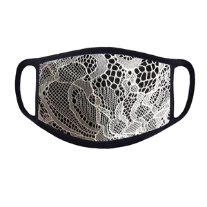 Washable sun protection mask with elegant black and white lace pattern for adults