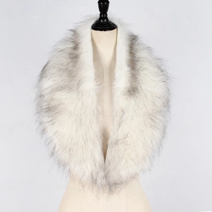 Elegant white and gray faux fur shawl accessory for women coats on a beige mannequin