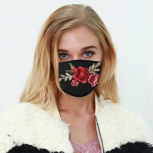 Washable Breathable Embroidered Rose Flower Mask Dustproof Sun Protection Cloth Face Mask For Women Men Fashion Outdoor