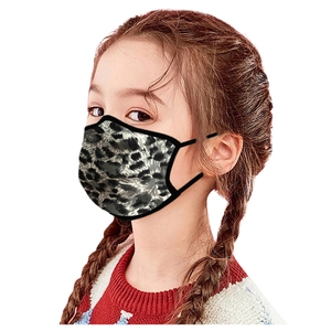 Kids breathable face mask featuring a classic leopard print pattern with elastic ear loops