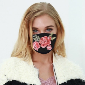 Washable black sun protection mask with delicate red rose embroidery for men and women
