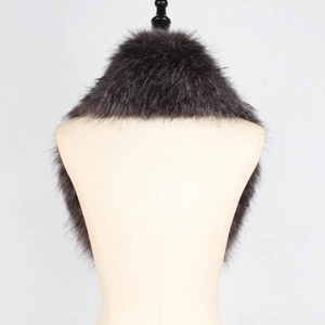 Detailed back view of a dark grey faux fur collar with thick and fluffy plush texture